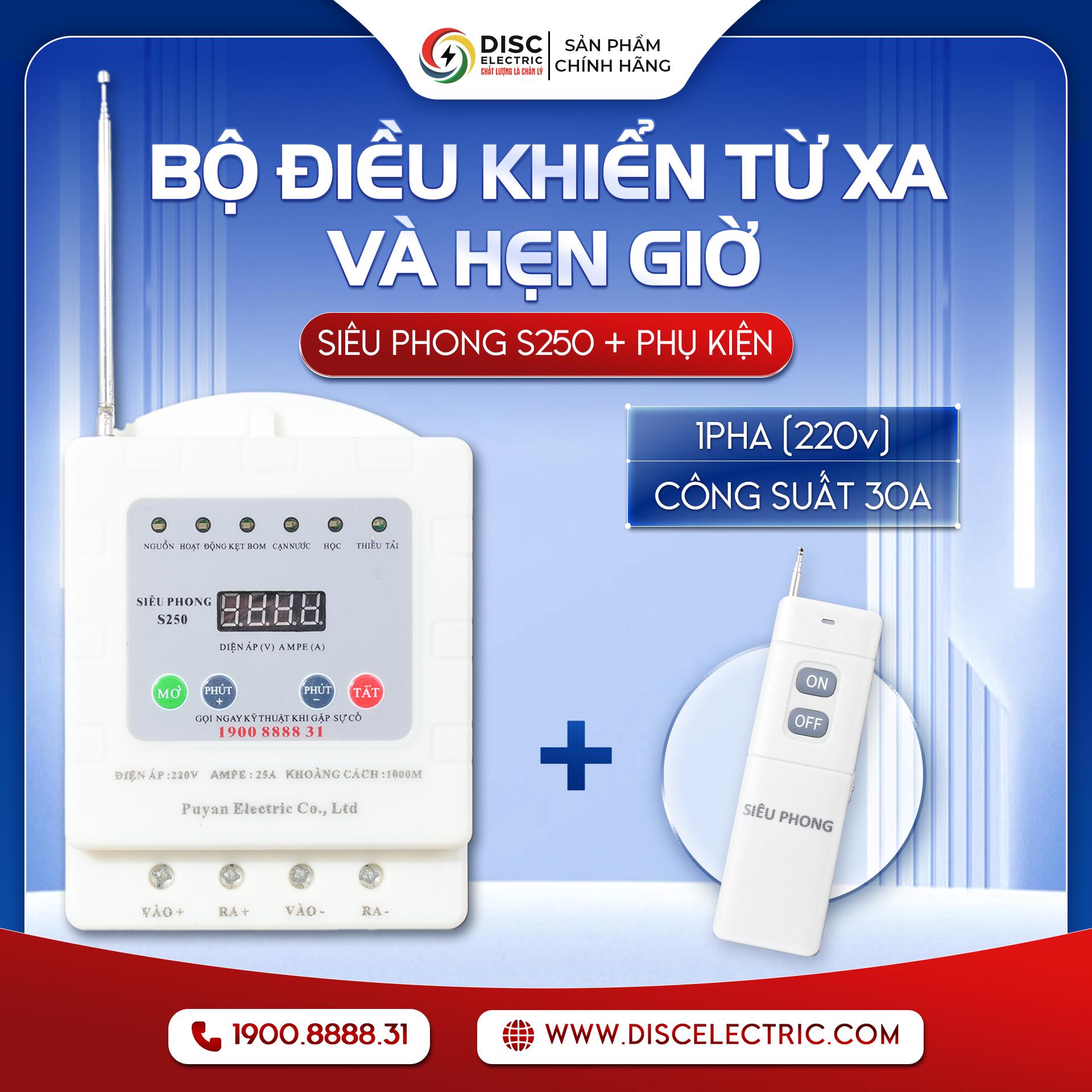[S250] Bộ Điều Khiển Từ Xa & Hẹn Giờ 1 Pha (220V) dành cho Motor, Máy Bơm <7HP
