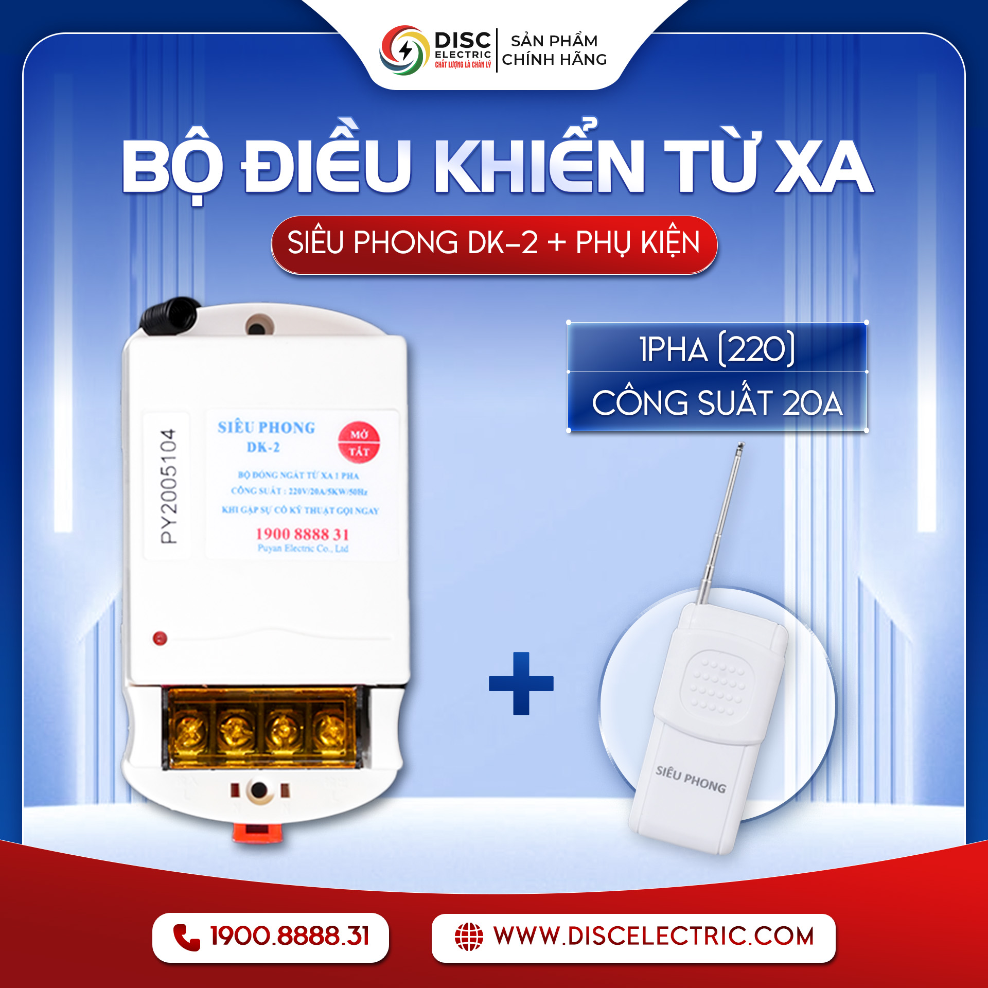 [SP DK-2] - Bộ Điều Khiển Từ Xa 1 Pha (220V) Công Suất 20A Dành Cho Motor, Máy Bơm Nước <4HP