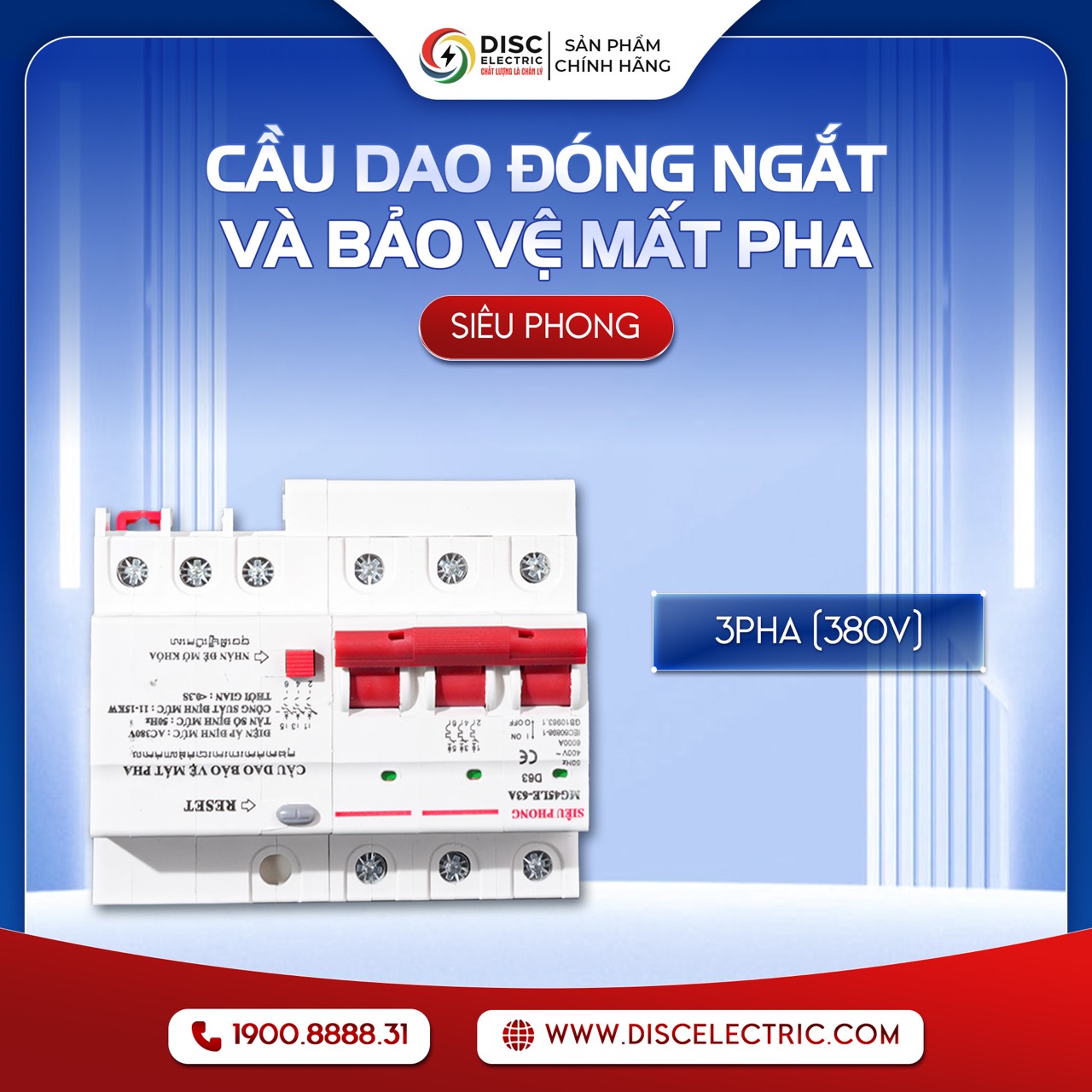 Cầu Dao Đóng Ngắt Và Bảo Vệ Mất Pha 3Pha (380V)