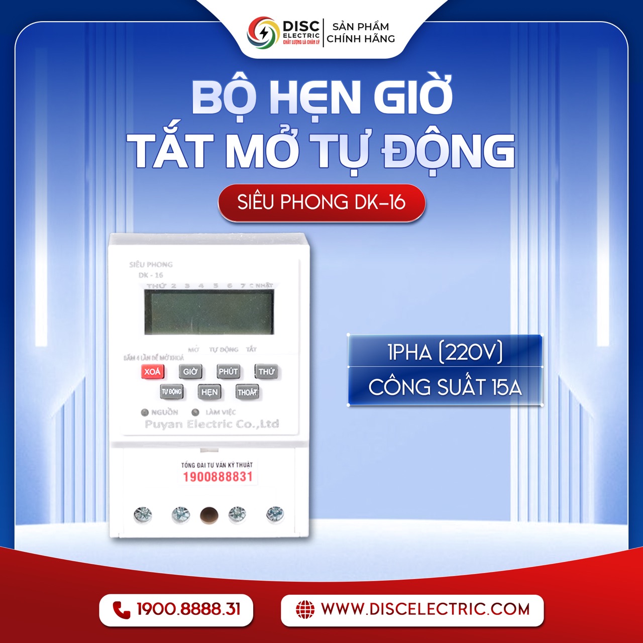 [SP DK16] - Bộ Hẹn Giờ Tắt Mở Tự Động Thiết Bị Điện Theo Chu Kỳ Với 16 Lần Tắt Mở 1 Pha (220V) Công Suất 15A